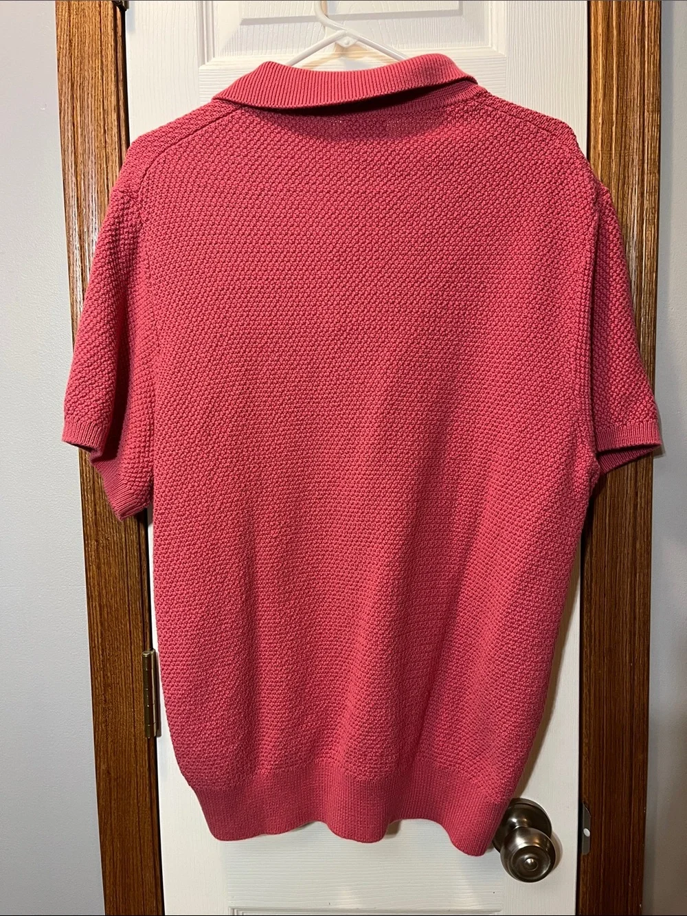 J. Crew Johnny Collar Polo Shirt Pink Knit Cotton Mesh Stitch Sweater Men’s XL